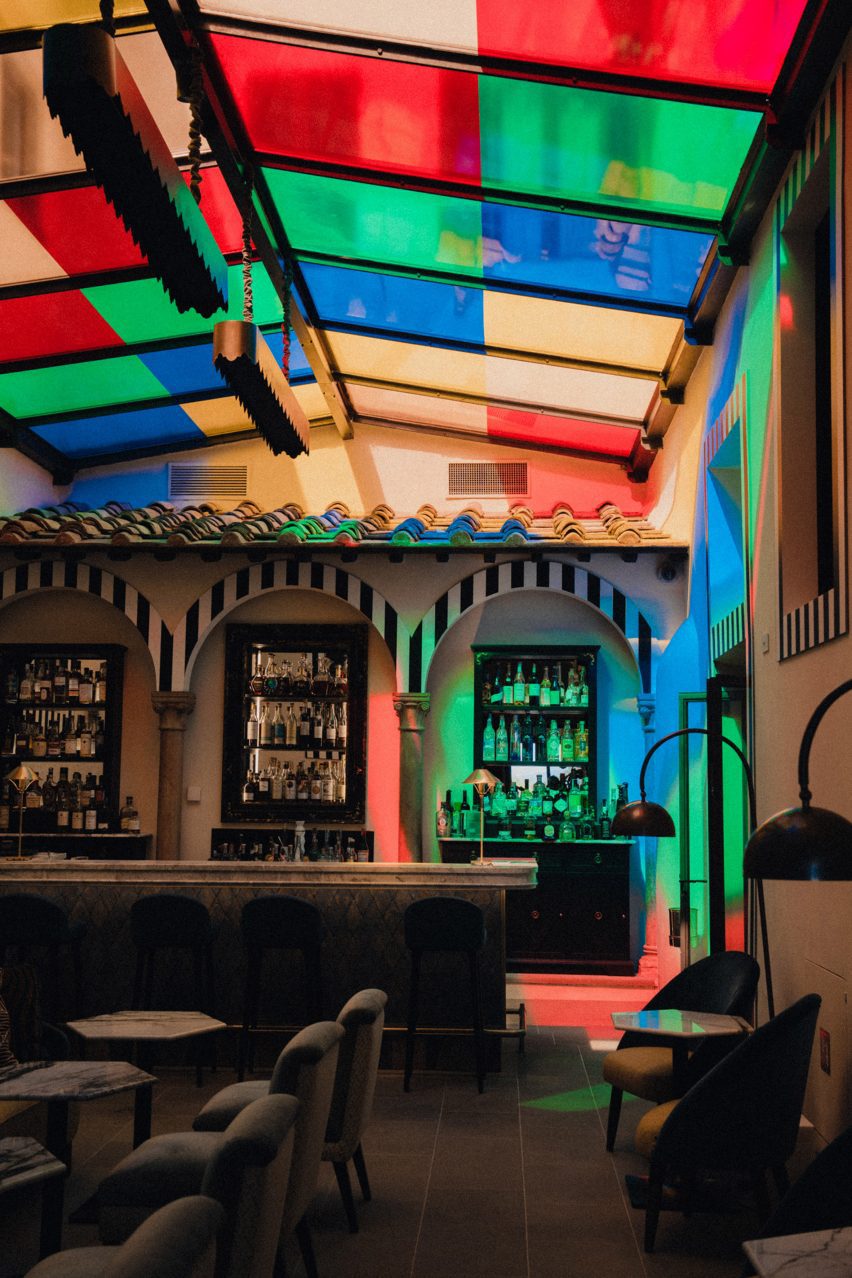 Haltes Colorées installation by Daniel Buren at Villa San Michele, a Belmond hotel in Florence