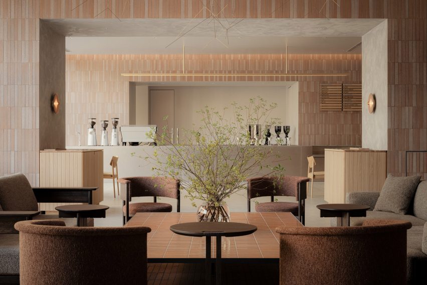 Brick walls in side Japanese cafe