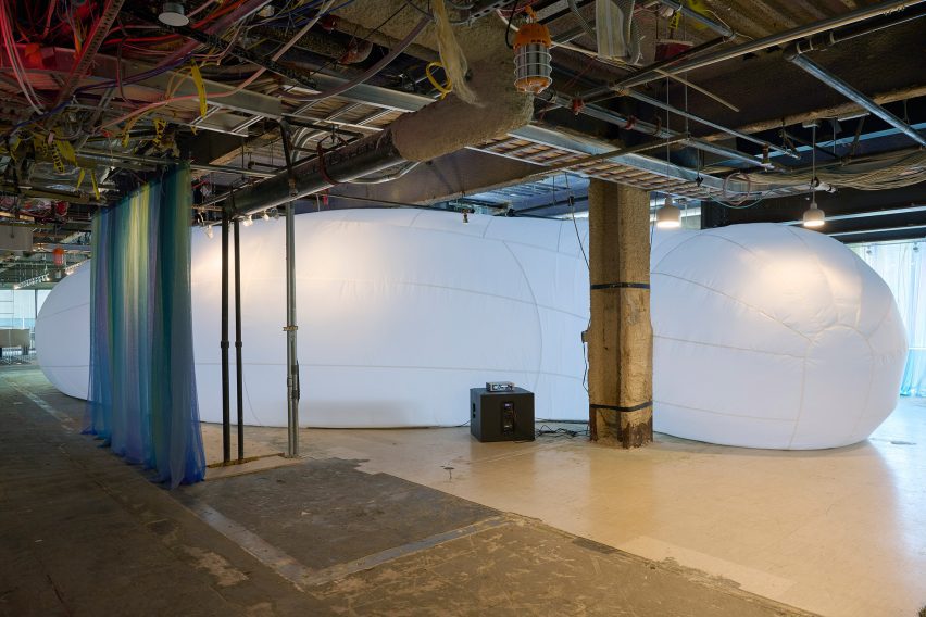White inflatable installation in building