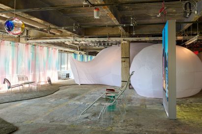 Inflatable sculpture in industrial building