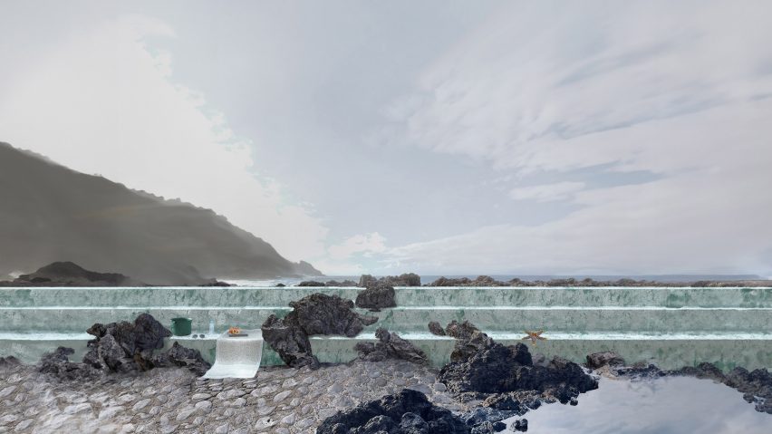 Painting of rocks and sea