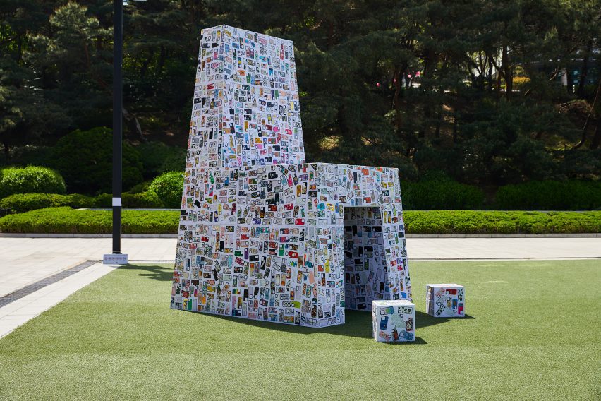 Casetify installations made out of recycled plastic phone cases