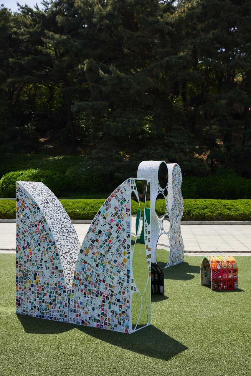 Casetify installations made out of recycled plastic phone cases
