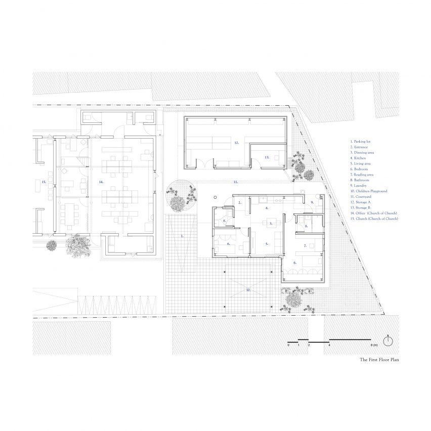 First floor plan of Double Roof House by Studio Tngtetshiu