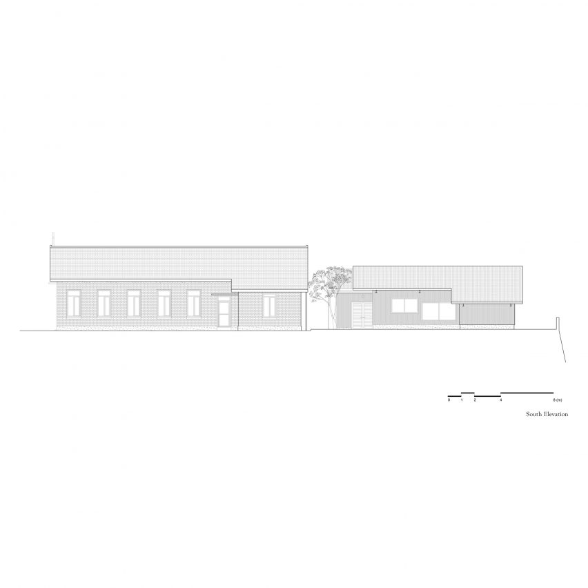 Elevation of Double Roof House by Studio Tngtetshiu