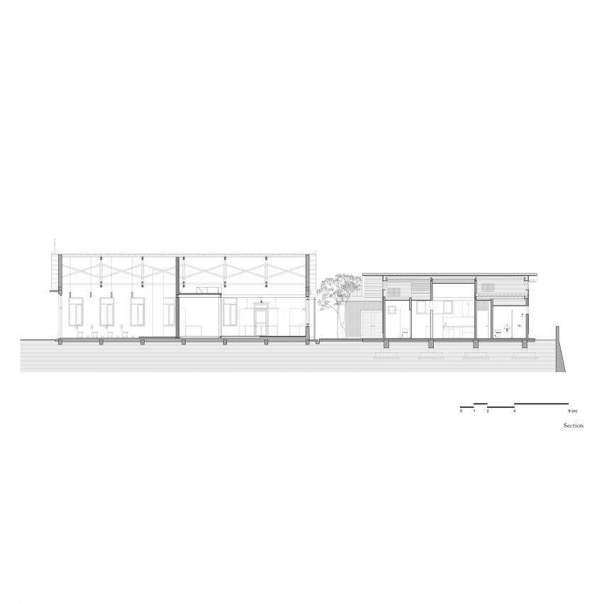 Section of Double Roof House by Studio Tngtetshiu