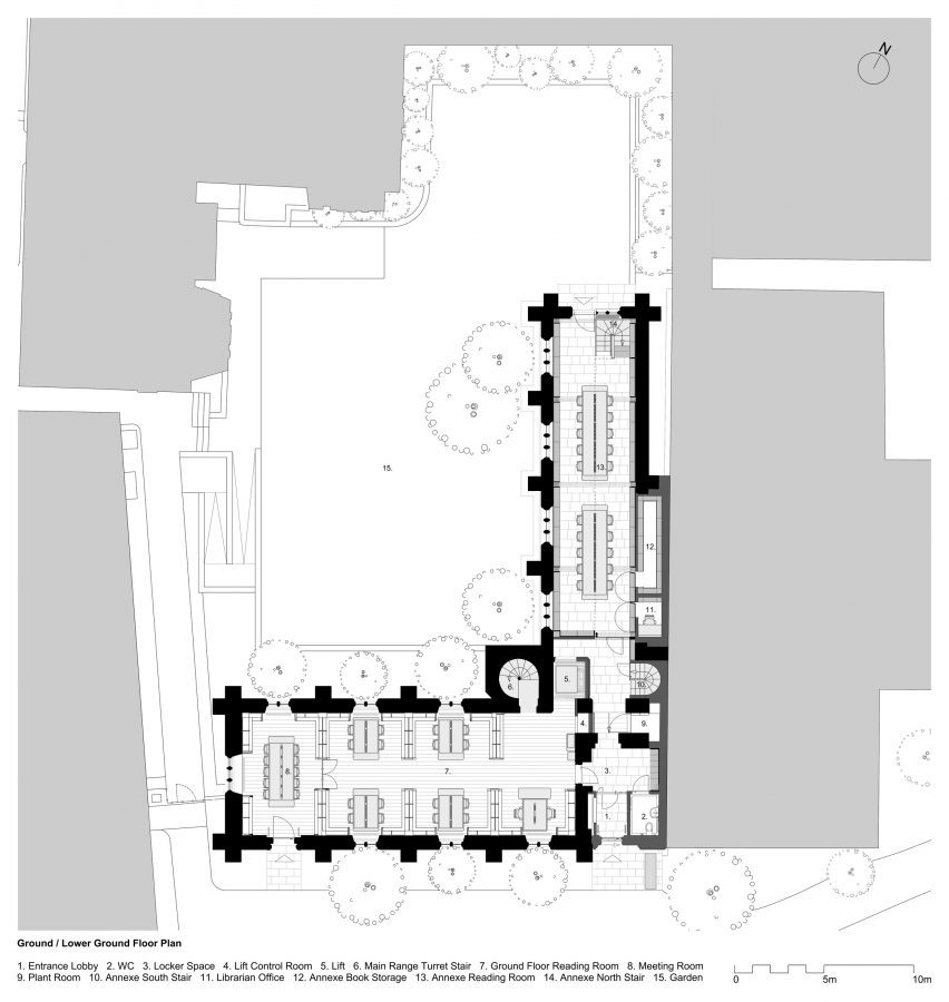 Ground floor plan of Exeter College Library by Nex and Donald Insall Associates