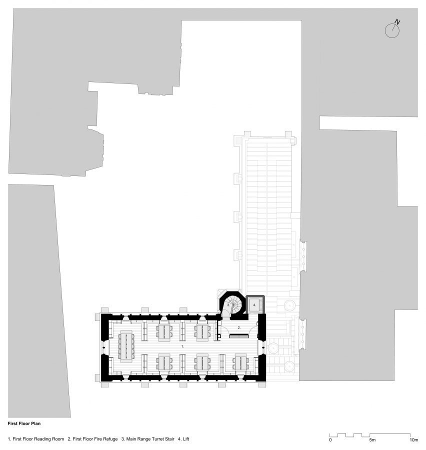 First floor plan of Exeter College Library by Nex and Donald Insall Associates