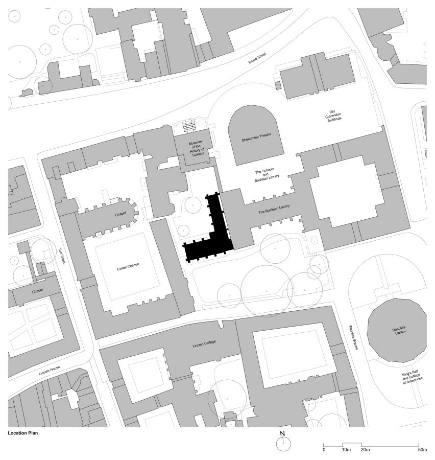 Site plan of Exeter College Library by Nex and Donald Insall Associates