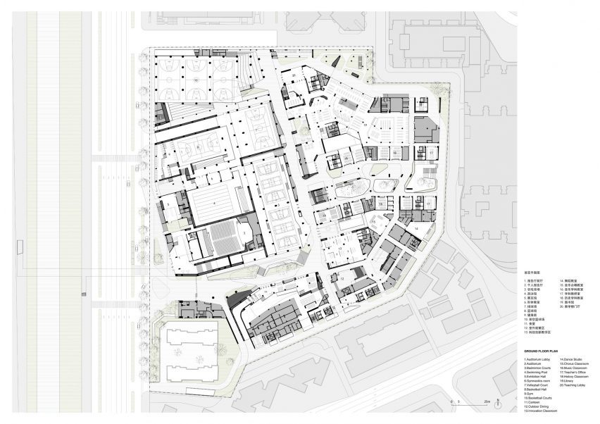 Ground floor plan of Futian High School Campus by Remix Studio