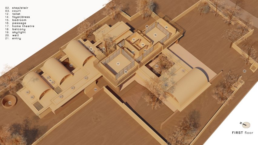 First floor plan of The Stoic Wall Residence by Lijo Reny Architects
