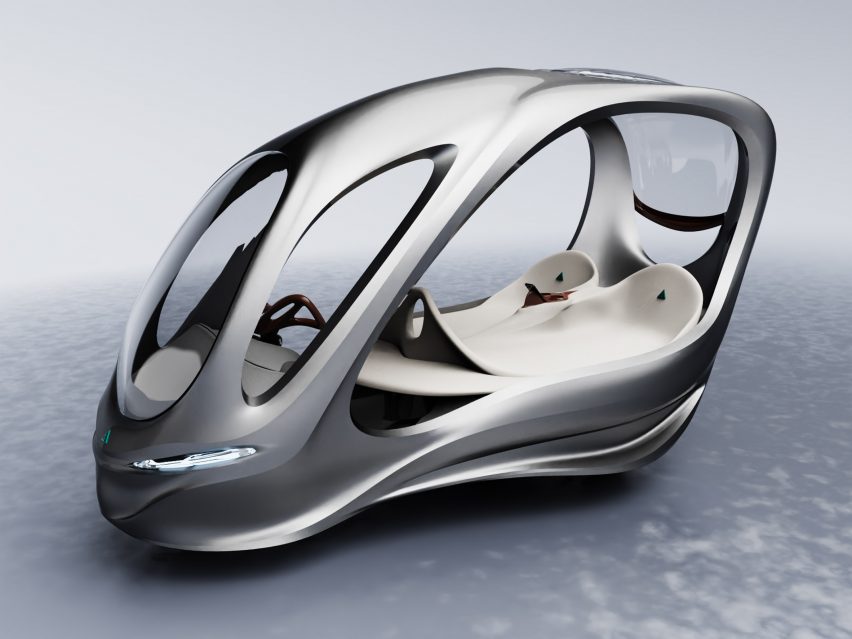 Silver car with white leather seats