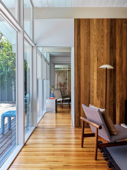 Corridor along a fully glazed wall
