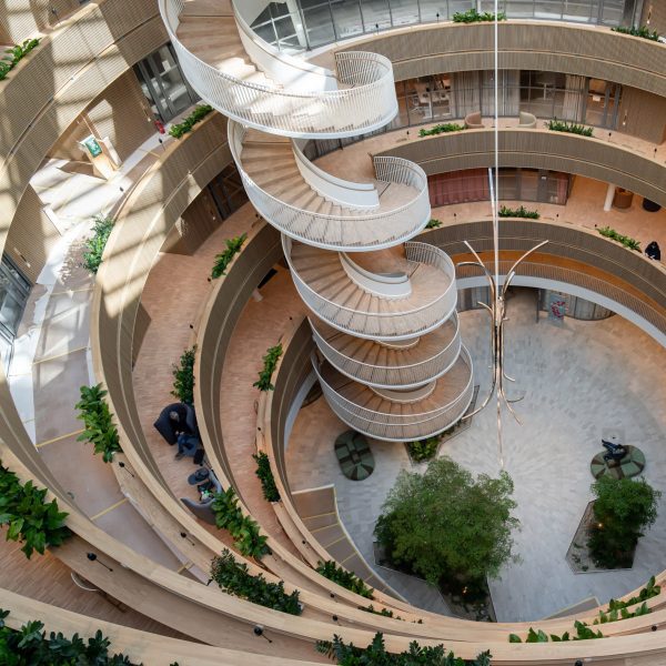 Circular staircase in wooden building