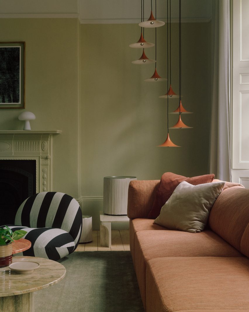 First floor of Gubi House London with pale green walls