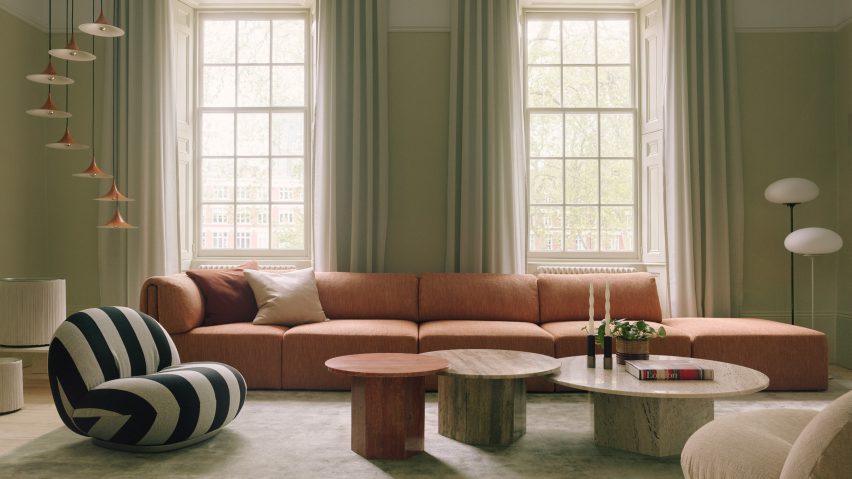 First floor of Gubi House London with pale green walls