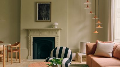 First floor of Gubi House London with pale green walls