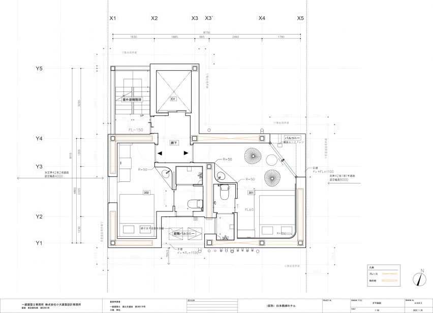 Plan for Hotel Rakuragu by Kooo Architects