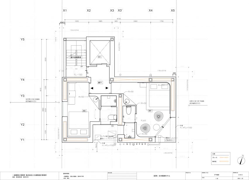 Plan for Hotel Rakuragu by Kooo Architects