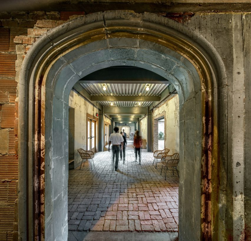 An archway looking to church interior