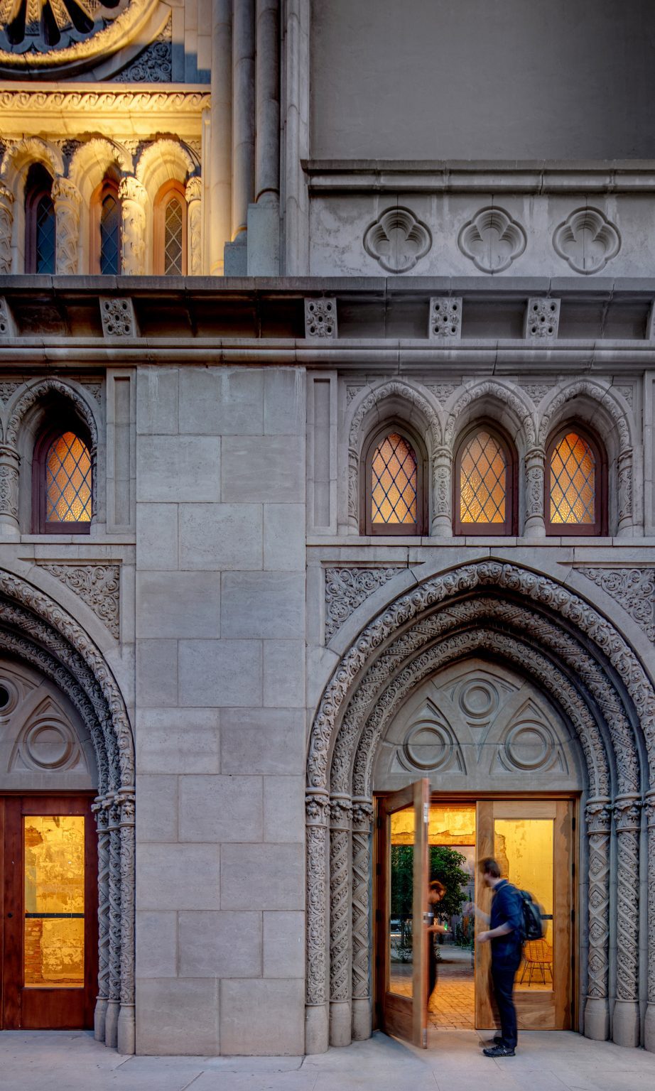 Facade of Gothic Revival-style church