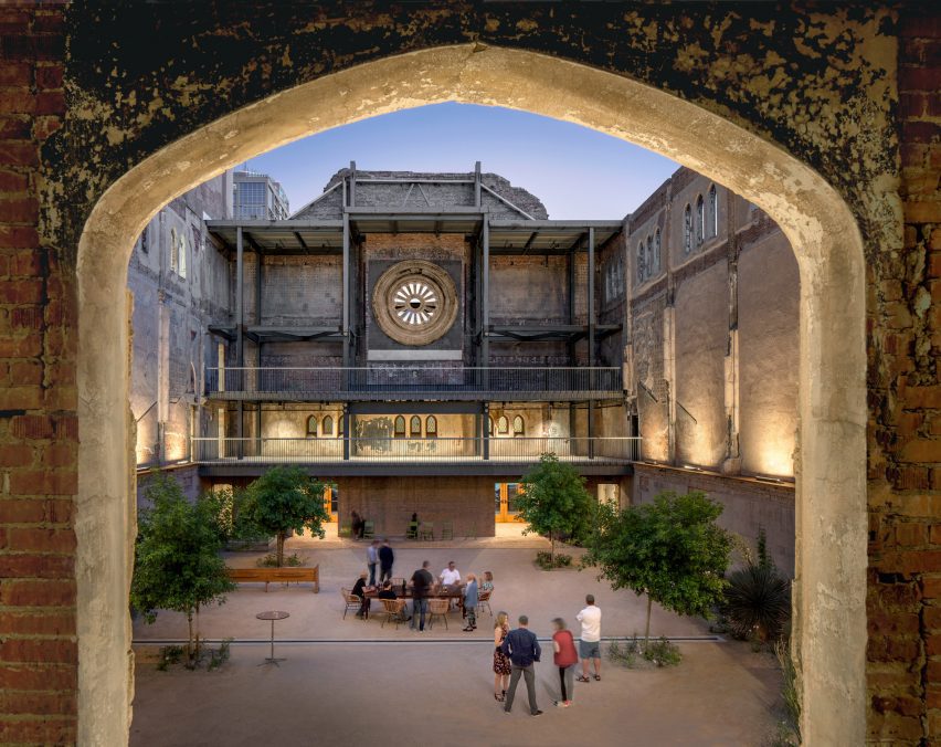Courtyard illuminated with lighting