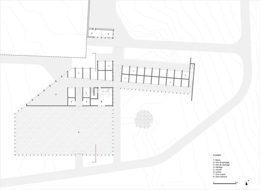 Ground floor plan of Les Écuries de la Roche stables by F+G Architectes
