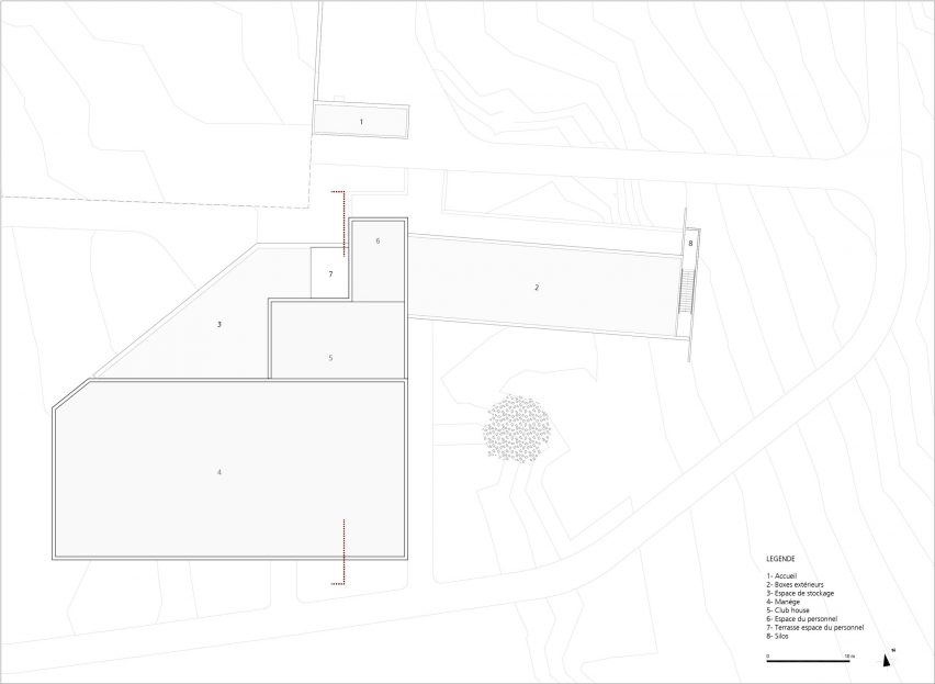 Roof plan of Les Écuries de la Roche stables by F+G Architectes