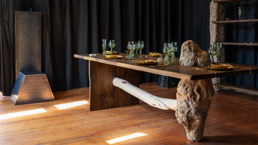 Wooden table and iron chair at Lisbon by Design