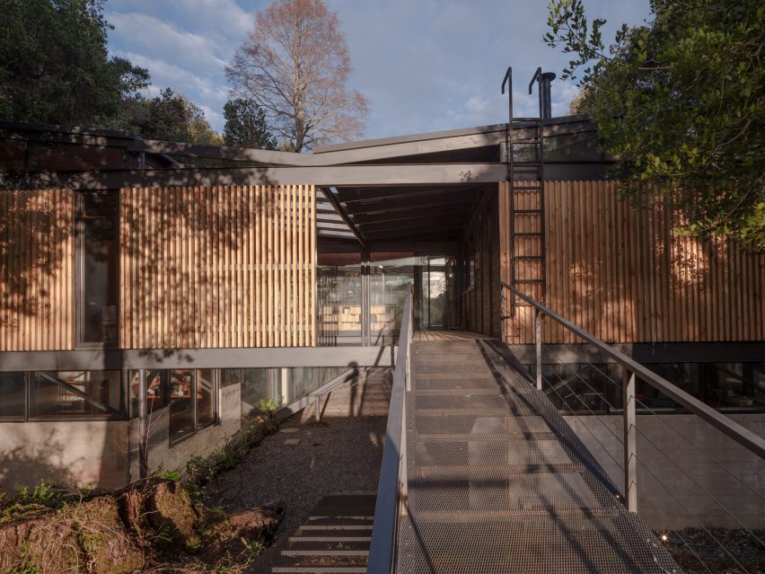 Facade of house with steel runway