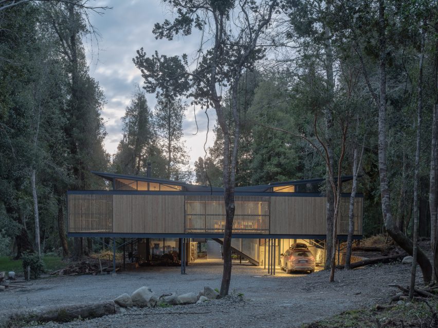 Facade of house in evening