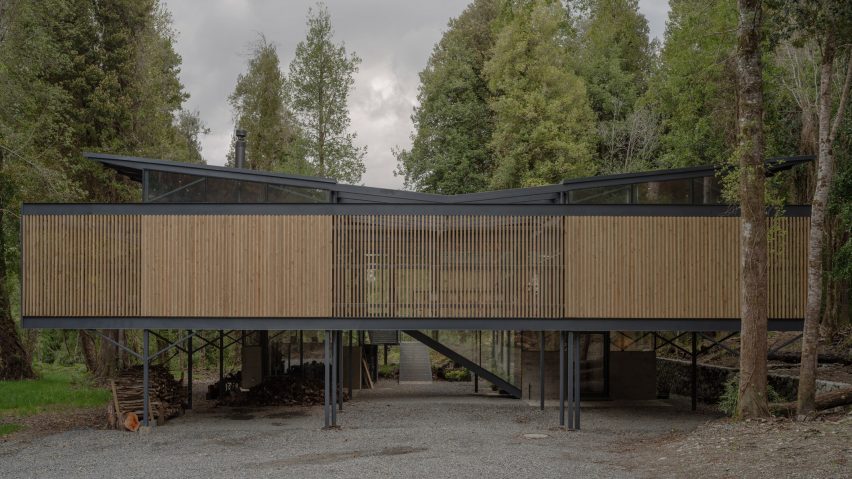 Facade of home with wooden slats