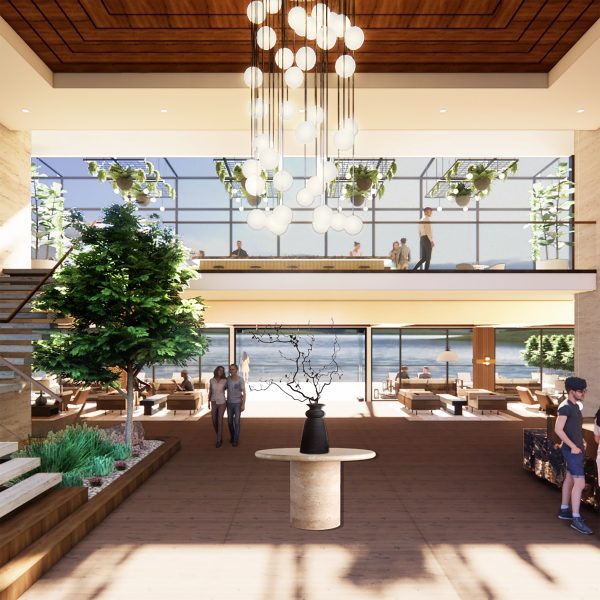 Visualisation of an open plan resort and spa.