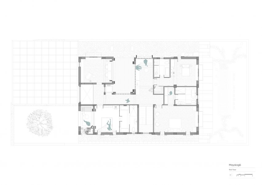 First floor plan of Mayalogili house by Nowhere in Hyderabad