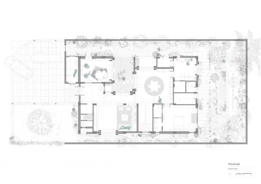 Ground floor plan of Mayalogili house by Nowhere in Hyderabad