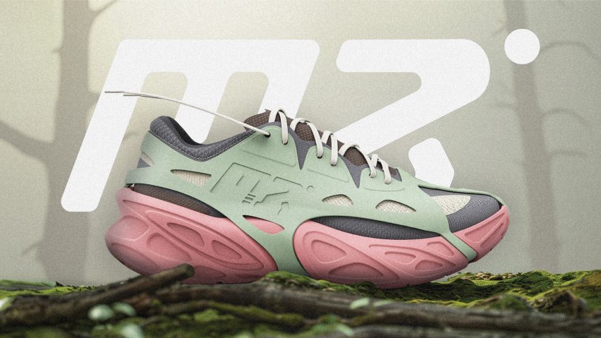 Pink and green running shoe