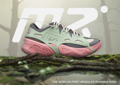 Pink and green running shoe