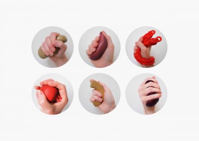 Hands grasping various objects