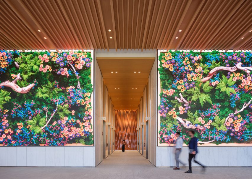 Wooden ceiling in lobby