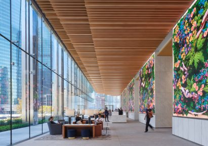 Wooden ceiling in lobby