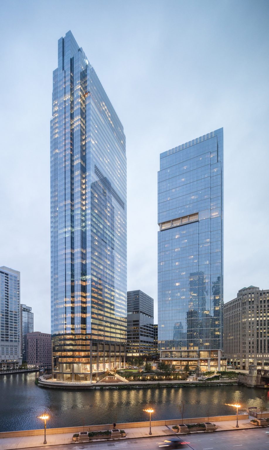 Two glass towers in Chicago