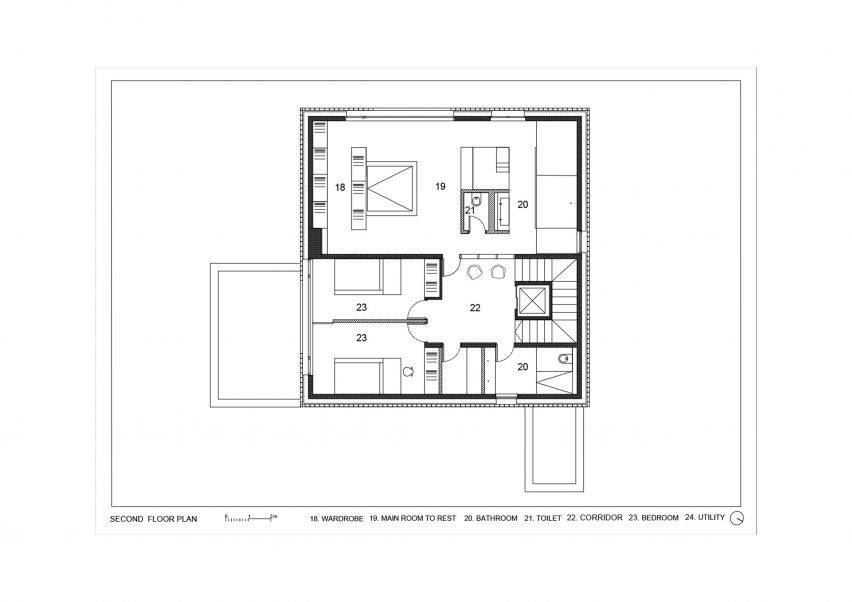 Second floor plan of Villa Eternal Way by OFIS Architekti