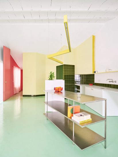 Jagged walls within the kitchen of the home