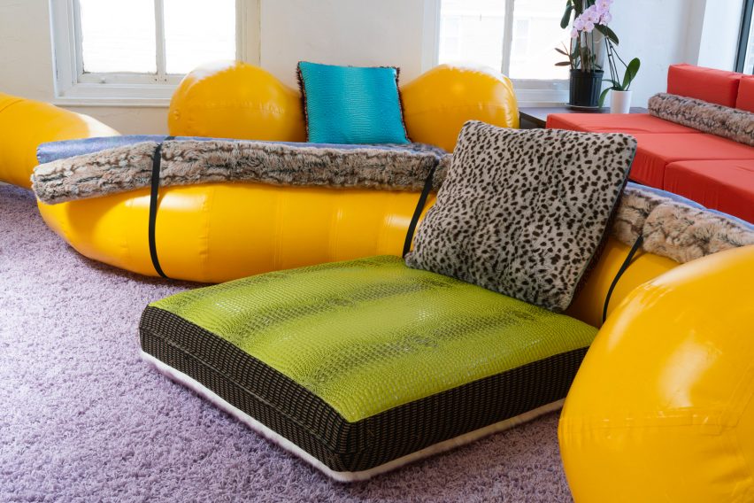 Green print pillow and leopard