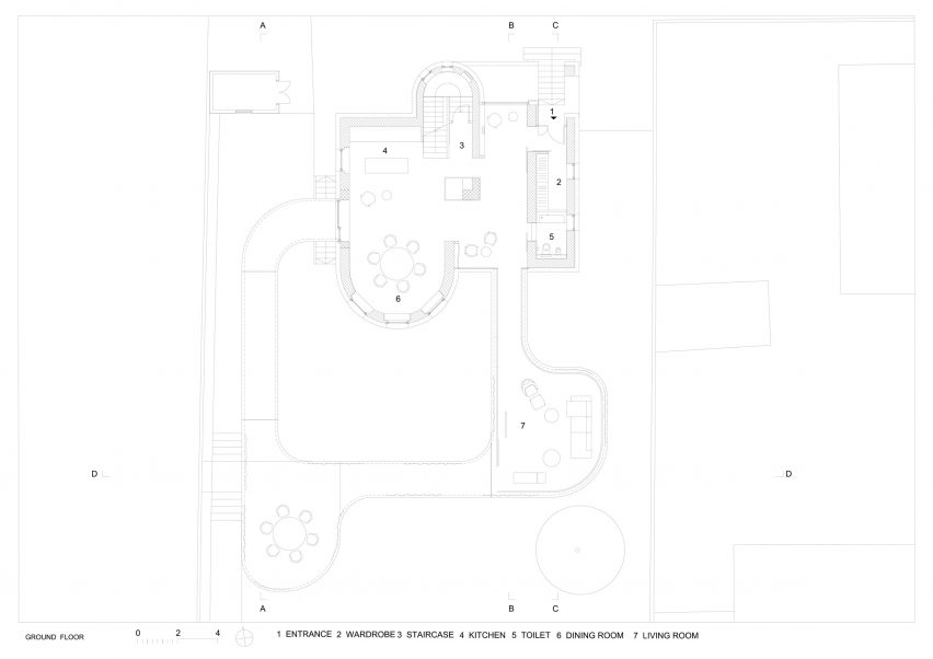 Ground floor plan of Ring House by OFIS Arhitekti