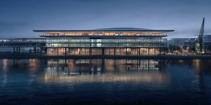 View from river of Ropax Ferry Terminal in Latvia