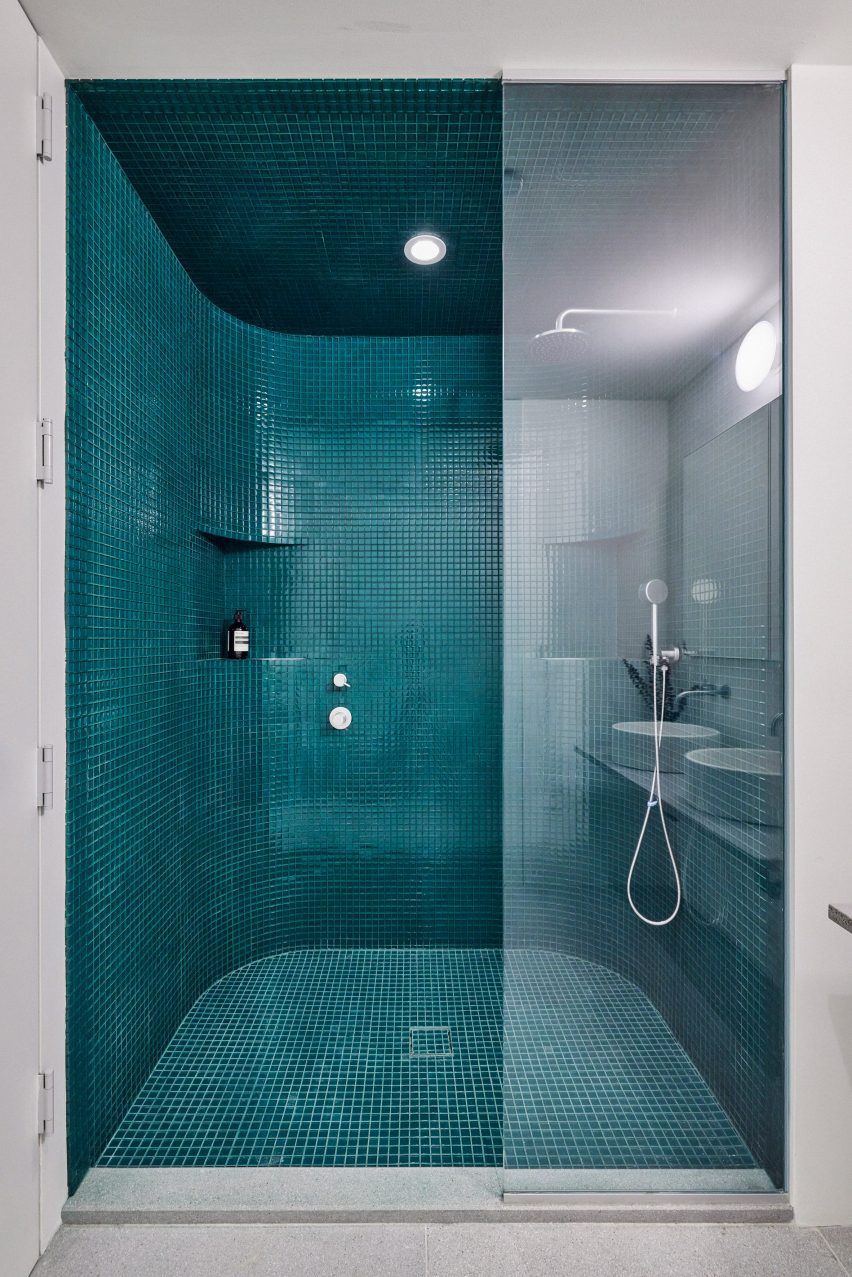 A blue shower