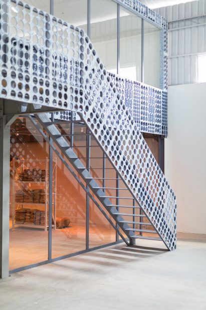 Stairs with recycled plastic railing