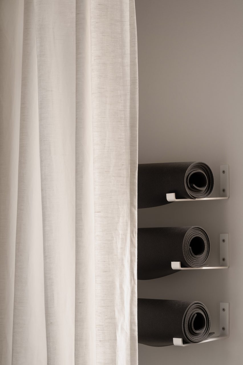 Yoga mats on shelves