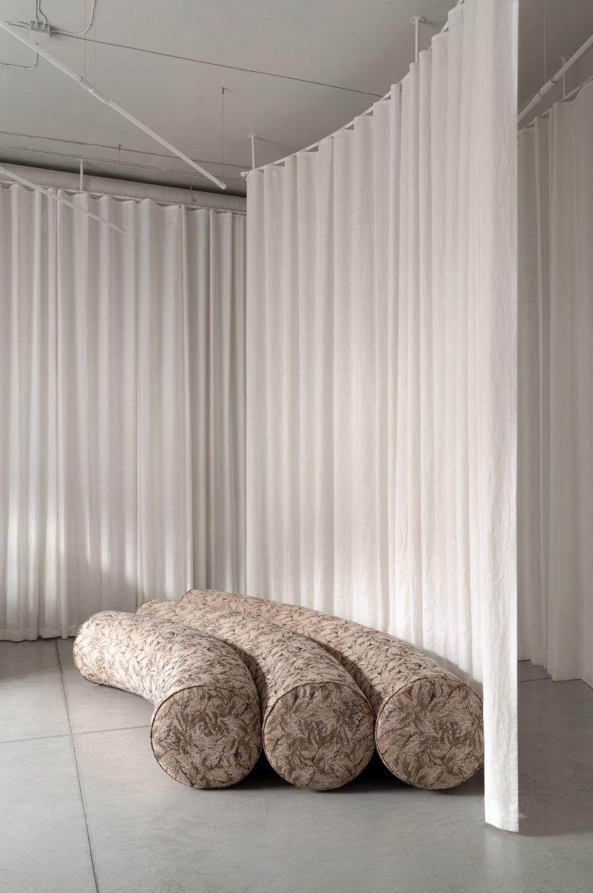 A curved sofa